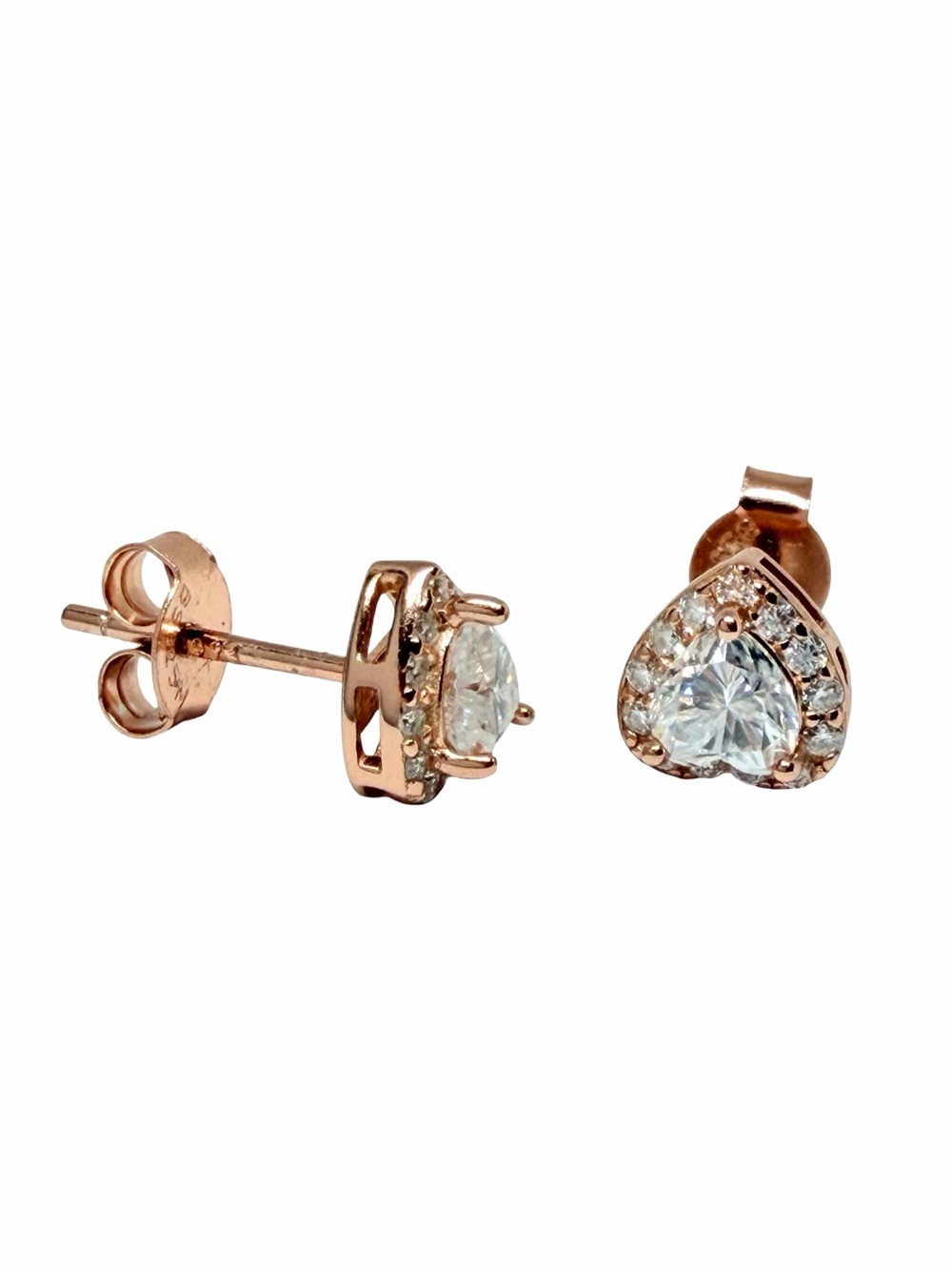 Rose Gold 925 Silver Heart Moissanite Stud Earrings